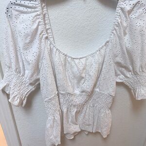 URBAN Romantics White Eyelet Smocked Blouse